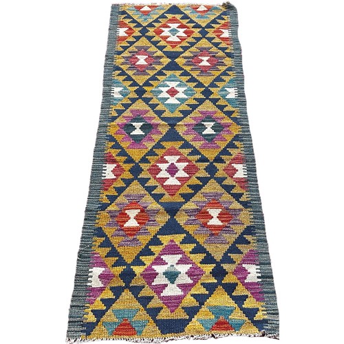 1779 - A Maimana kilim runner with alternating stepped medallions  172cm x 60cm