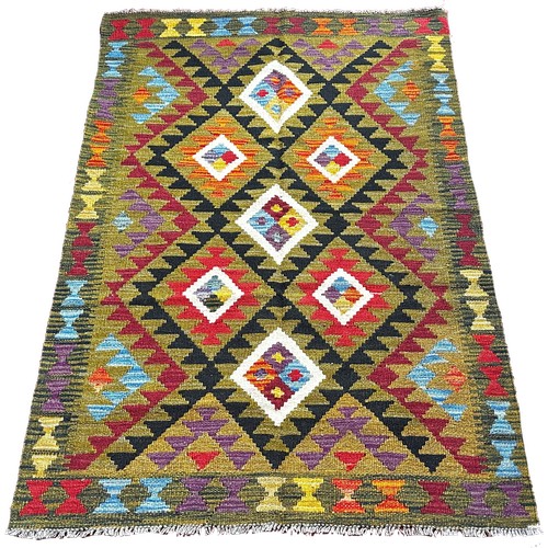 1783 - A Maimana kilim with alternating rows of stepped diamonds 151cm x 97cm