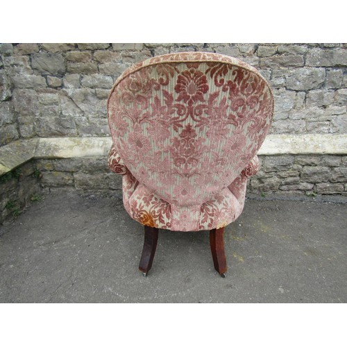 1444 - A Victorian walnut drawing room chair with carved and moulded showwood frame with re-upholstered fin... 