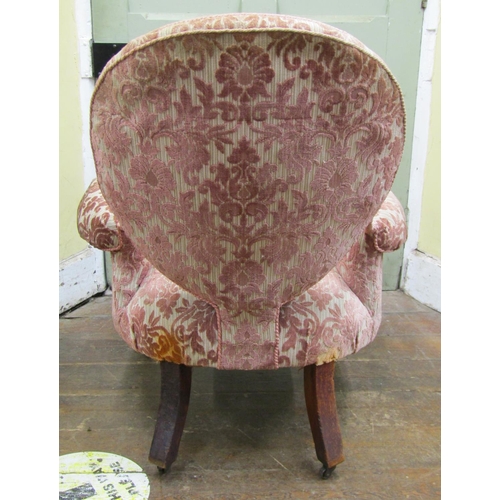 1444 - A Victorian walnut drawing room chair with carved and moulded showwood frame with re-upholstered fin... 