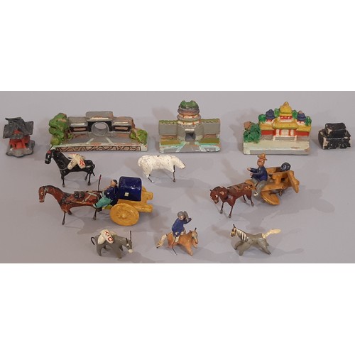 719 - An interesting collection of miniature modelling figures including Dinky and Britains Lilliput railw... 