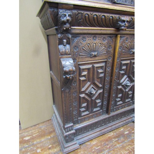 1461 - 19th century Gothic revival carved oak two sectional side cupboard the front elevation with profusel... 