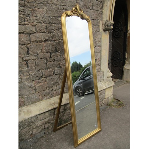 1410 - A large modern gilt framed cheval dressing mirror with easel back, 180 x 56cm.