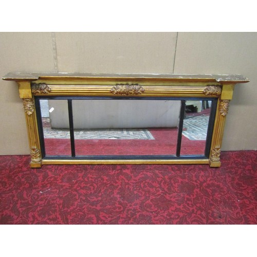 1422 - A Regency gilt framed triple over mantle wall mirror, 111 x 49cm.