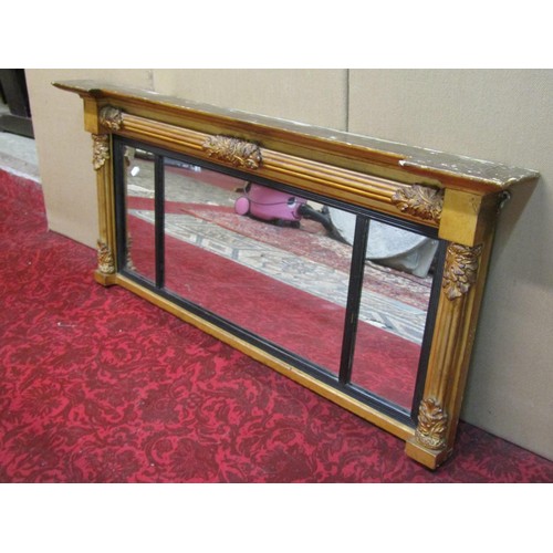 1422 - A Regency gilt framed triple over mantle wall mirror, 111 x 49cm.