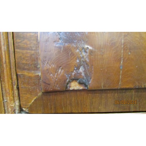 1481 - An antique sideboard in mixed woods to include yew wood enclosed by two panelled doors and two friez... 