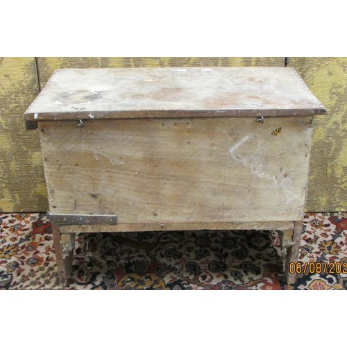 1482 - A small six plank coffer with simple carved detail and brass stud monogram J S, 66cm wide