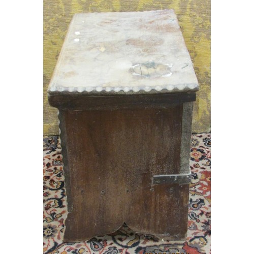 1482 - A small six plank coffer with simple carved detail and brass stud monogram J S, 66cm wide