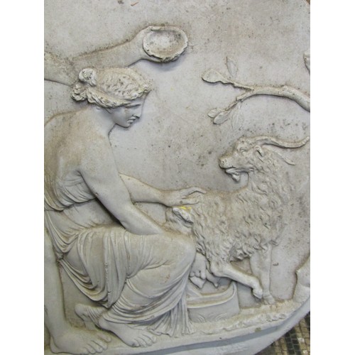 1431 - A large weathered composition stone roundel, moulded in relief, a scene of antiquity after Canova, 8... 