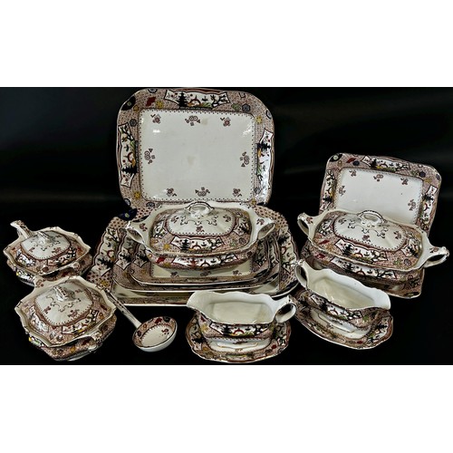 3 - A Victorian Cypress pattern dinner service comprising 12 dinner, 6 medium and 12 small plates, 2 lar... 