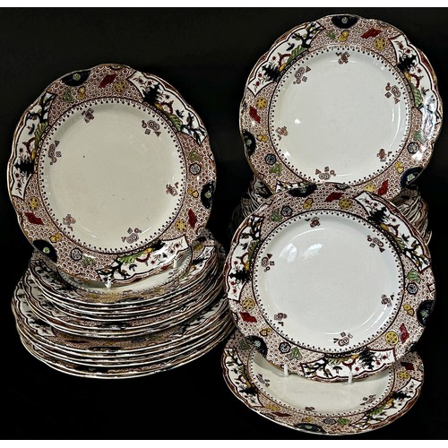 3 - A Victorian Cypress pattern dinner service comprising 12 dinner, 6 medium and 12 small plates, 2 lar... 