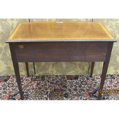 1490 - A late 19th century mahogany bowfronted side table with three drawers on square taper legs, with sat... 