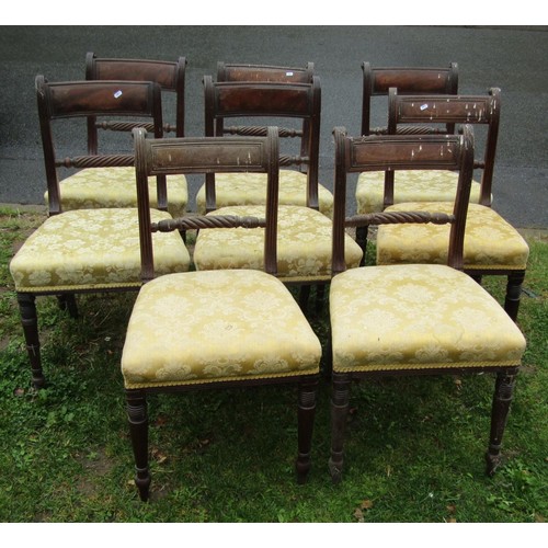 1498 - A matched set of nine Regency mahogany dining chairs (set of 5 and a set of 4) all with rope twist s... 