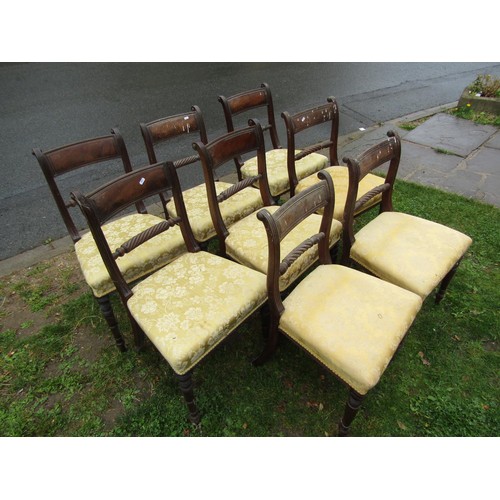 1498 - A matched set of nine Regency mahogany dining chairs (set of 5 and a set of 4) all with rope twist s... 