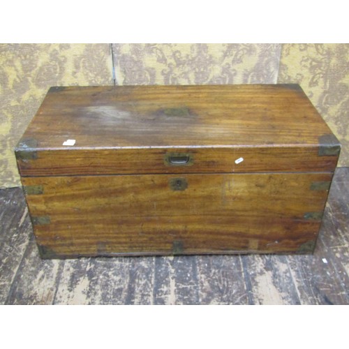 1512 - A large 19th century camphor trunk with flush fitting brass mounts, 105cm long