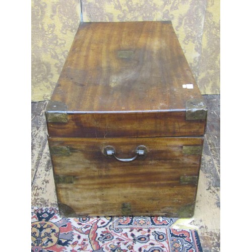 1512 - A large 19th century camphor trunk with flush fitting brass mounts, 105cm long