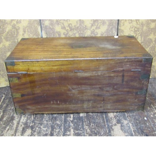 1512 - A large 19th century camphor trunk with flush fitting brass mounts, 105cm long