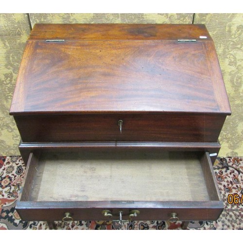 1514 - A Georgian mahogany writing desk on stand, the rising lid revealing a fitted interior of drawers and... 