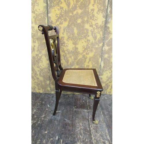 1515 - A 19th century mahogany Empire style side chair with lyre shaped splat with gilded ormolu swan masks... 