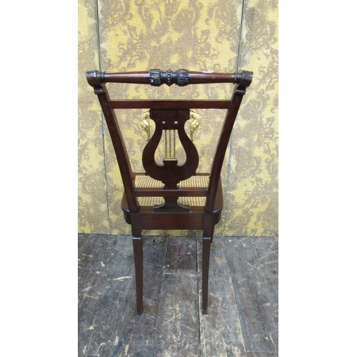 1515 - A 19th century mahogany Empire style side chair with lyre shaped splat with gilded ormolu swan masks... 