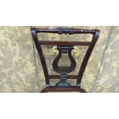 1515 - A 19th century mahogany Empire style side chair with lyre shaped splat with gilded ormolu swan masks... 