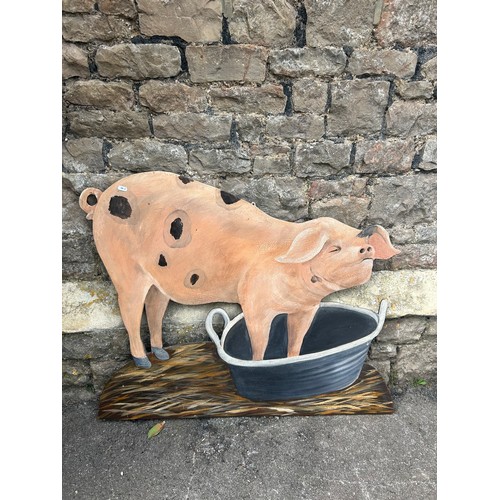 1521 - A large painted Gloucester old spot pig dummy board, 81 x 100cm.