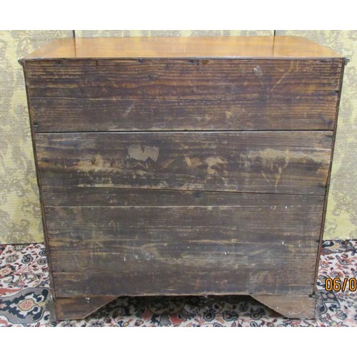 1523 - An 18th century mahogany chest of diminutive proportions, three long and two short drawers within re... 