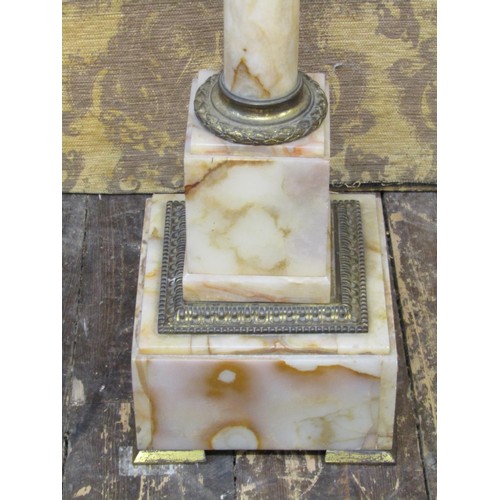 1527 - A 19th century onyx torchiere of classical design, the square cut base supporting a cylindrical colu... 