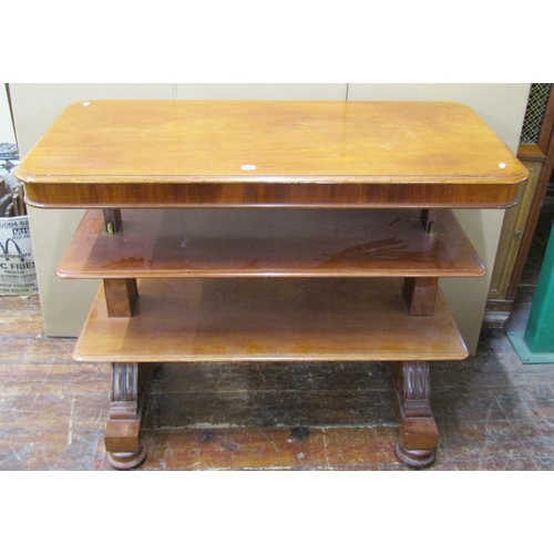 1540 - A Victorian mahogany metamorphic three tier buffet on stretcher base, 122 cm long