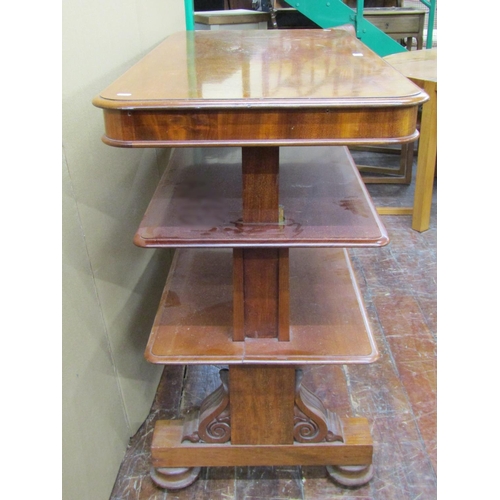 1540 - A Victorian mahogany metamorphic three tier buffet on stretcher base, 122 cm long