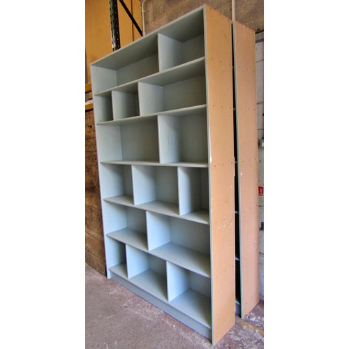 1542 - A large painted freestanding bookcase / bank of shelves, 240cm high, 151 x 32cm.