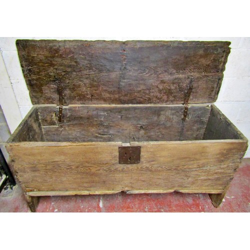 1547 - A large early English oak six plank coffer, with iron hinged cover and lock plate, 76cm high, 157 x ... 