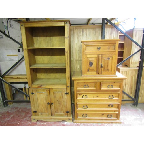 1552A - A contemporary Mexican pine bedroom chest of three long and two short drawers, 91cm high x 91cm wide... 