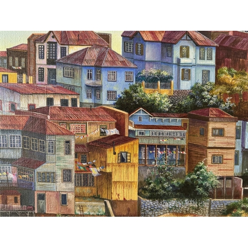 1629 - Carlos Antonio Aceituno Cantillana (b.1954) - Houses on the hill, oil on canvas, signed and dated 'M... 