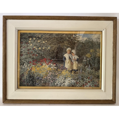 1637 - Valentine Cameron Princep (1838-1904) - Two girls in a garden of flowers (1897), watercolour on pape... 