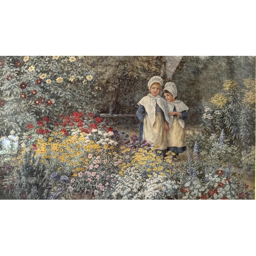 1637 - Valentine Cameron Princep (1838-1904) - Two girls in a garden of flowers (1897), watercolour on pape... 