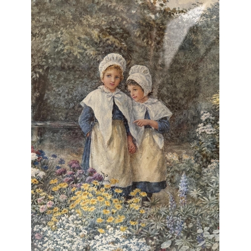 1637 - Valentine Cameron Princep (1838-1904) - Two girls in a garden of flowers (1897), watercolour on pape... 