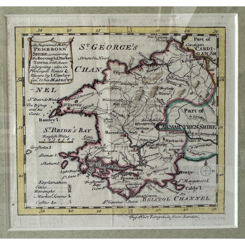 1701 - Four framed prints, to include: John Cowley - 'An Improved Map of Pembrokeshire, containing the Boro... 