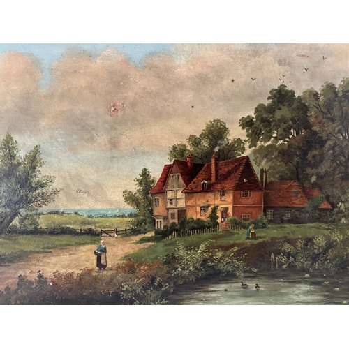 1704 - An oil painting and a print, to include: A country landscape, initialled 'G.W' and dated '1912' lowe... 