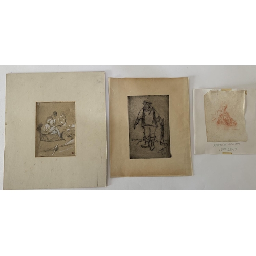 1707 - Three figurative works on paper, to include: An early French School study of a gentleman, half-lengt... 