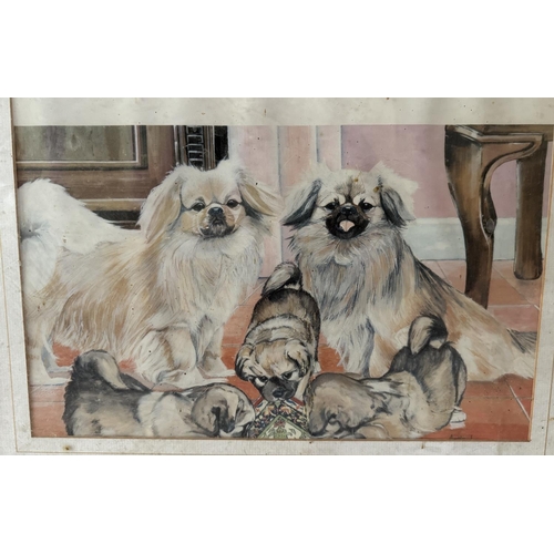 1715 - A painting and two prints of Pekingese dogs by different artists, to include: Richard Callingham - W... 