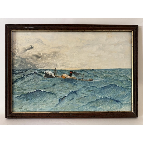 1720 - P.S. Gennery - Ship in choppy waters (1935), signed and dated below, gouache on board, 40 x 60 cm, f... 