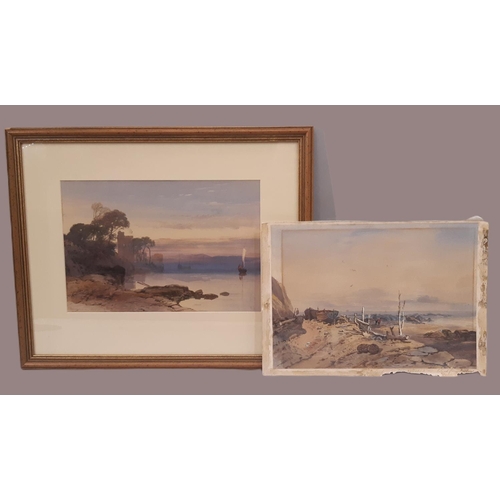 1729 - Thomas Miles II Richardson (1813-1890) - Coastal sunset scene (1855), signed and dated below, waterc... 