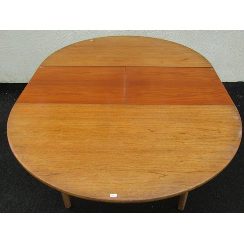 1586 - A 20th century teak D-end extending dining table, with single additional leaf, raised on squared tap... 