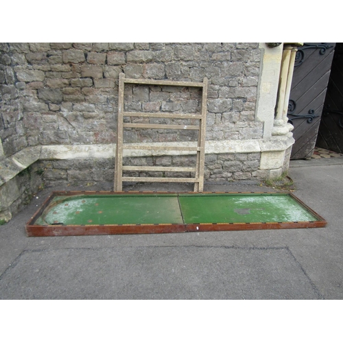 1142 - An antique pine towel rail, and a bagatelle board and a foldover top pool table