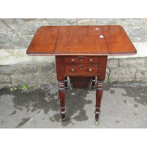 1220 - A Victorian mahogany sewing table with drop sides over two drawers and two false drawers, slide out ... 