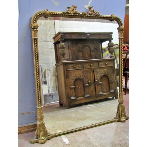 1592 - A large Victorian overmantle wall mirror with twisted border and moulded acanthus mounts, 150 x 138 ... 