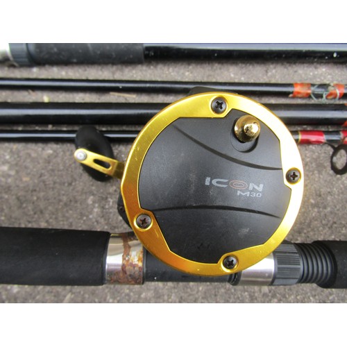 1405 - A mixed group of sea fishing rods to include an ‘Icon M30’ reel