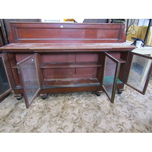 1348 - A large freestanding Victorian enclosed mahogany breakfront bookcase, with gallery back over glazed ... 