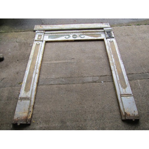 1600A - A 19th century painted cast iron three sectional fire surround with receded detail, mantle 162cm wid... 